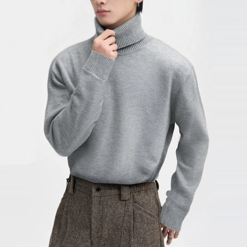 

Korean Fashion Men's High Quality Knitted Turtleneck Sweater Slim Fit Long Sleeve Pullover Solid Color Trend Men Streetwear Tops