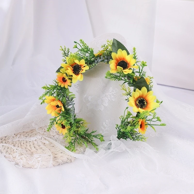 

Leaf Headbands Women Bride Leaves For Wedding Party Supply Sunflowers Garlands Hair Wreath Sunflowers