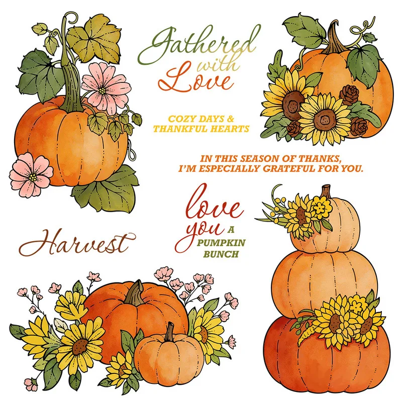 Autumn Harvest Pumpkin Sunflower Flower Clear Stamp Metal Cutting Dies Set Stencil DIY Scrapbooking Thanksgiving Card Craft Mold