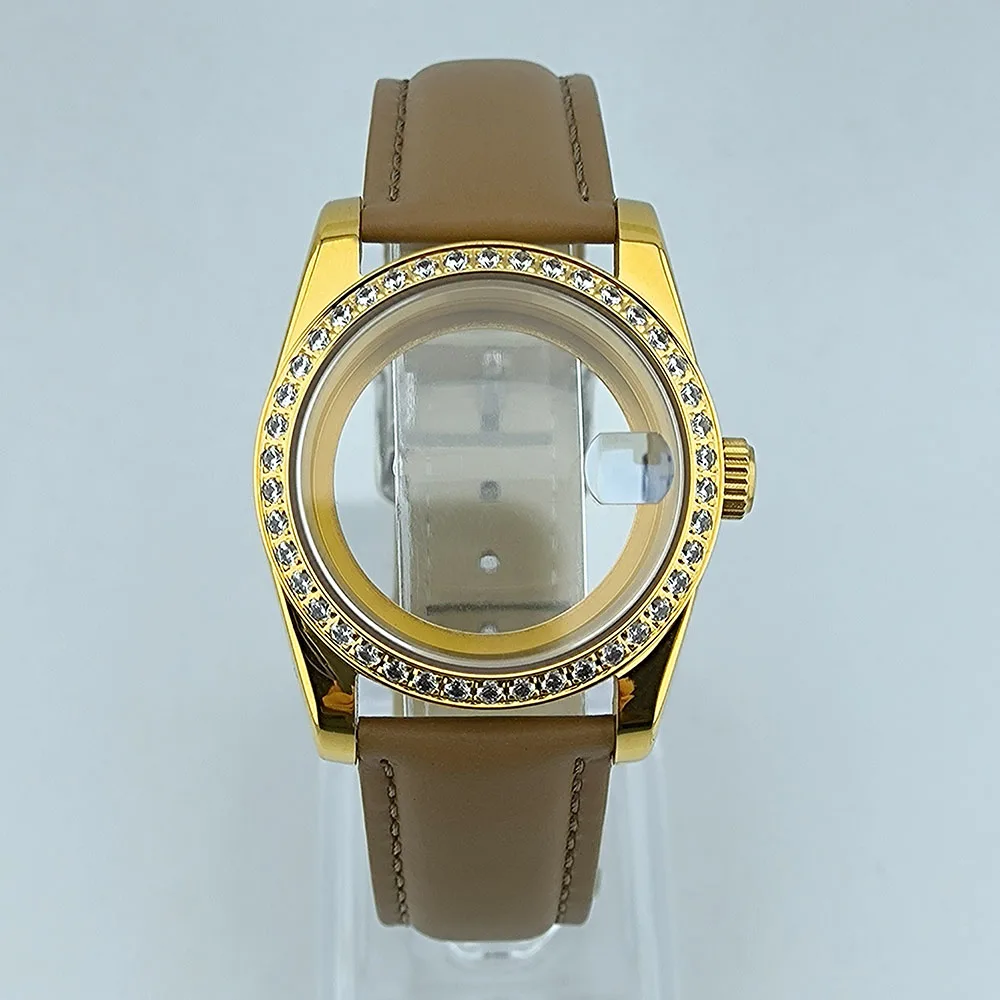 Caja de reloj NH35 con diamantes, reloj para hombre y mujer, accesorios de reloj de cristal de zafiro de 36mm o 39mm para movimiento NH35/NH36