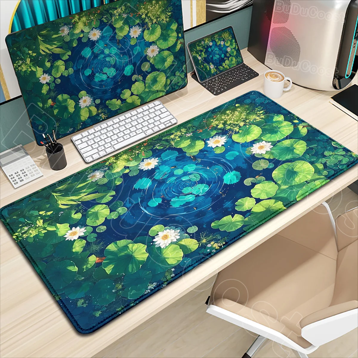 HD Printing Green Plant Lotus Leaf Pond Mouse Pad XXL Computer Office Game Desk Mat Rubber Anti-slip Gaming Keyboard PC Mousepad