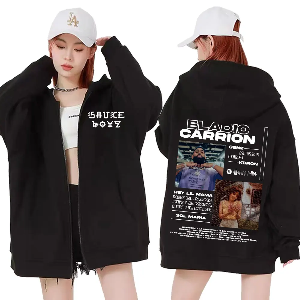 Rapper Eladio Carrion Sol Maria Cover Zip Up Hooded Men Women Hip Hop Pop Music Zipper Sweatshirt Casual Oversized Jacket Hoodie