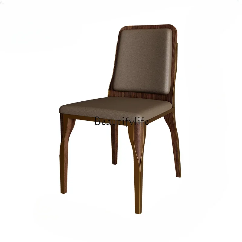 

North American black walnut solid wood dining chair stainless steel leather soft bag antique dining chair