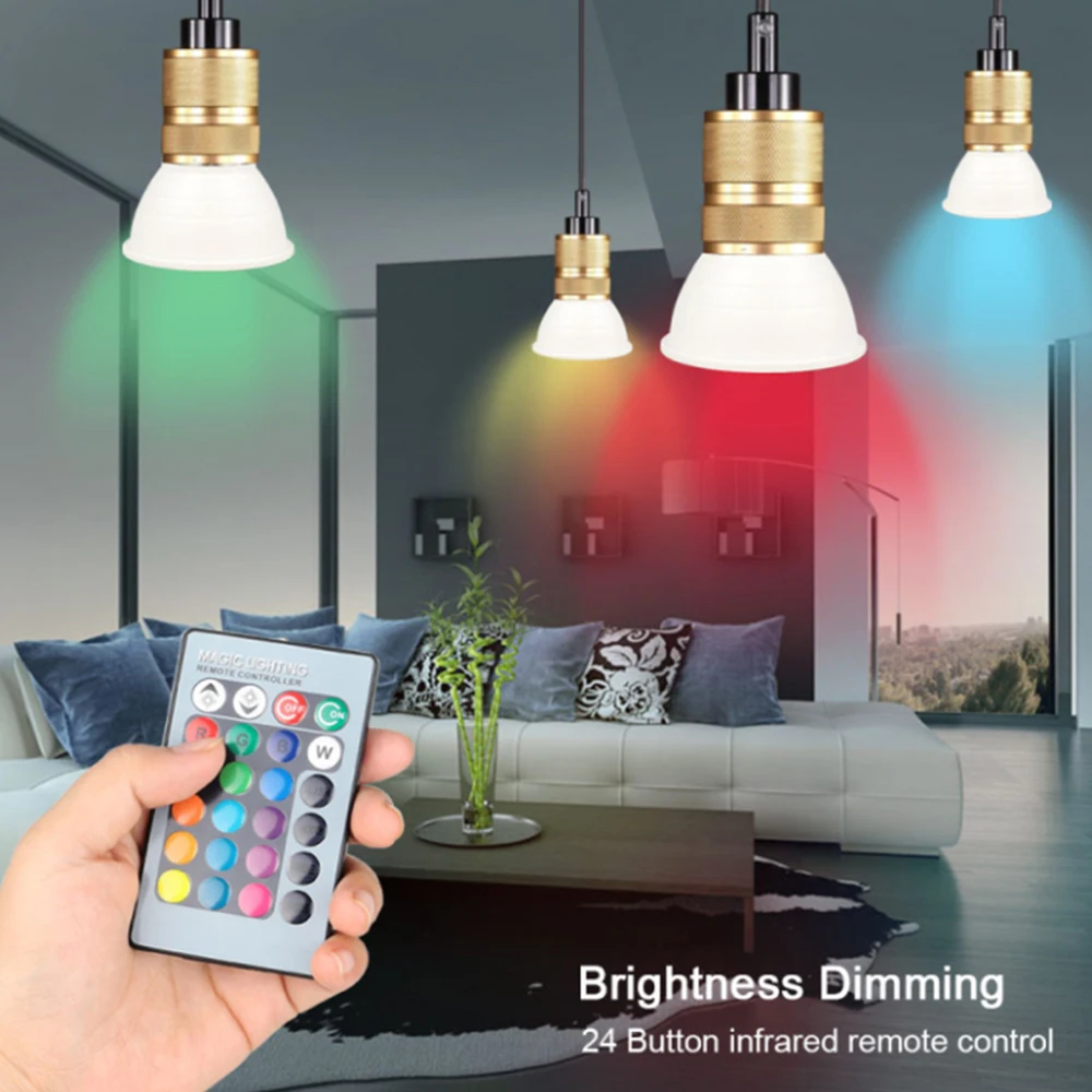 16 ألوان RGB لمبة LED متعدد الألوان لمبة E27 220 فولت الإضاءة المنزلية عكس الضوء 24 مفتاح التحكم عن بعد مصباح ذكي مصباح لتهيئة الجو