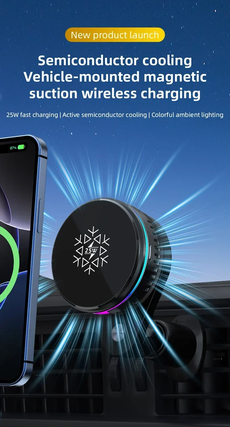 2-in-1 Split 25W Magnetisches Kabelloses Ladegerät mit Halbleiter-ICE-Kühlung und RGB-Halterung für Magsafe iPhone 17 Pro Max Schnellladung – Detail 1