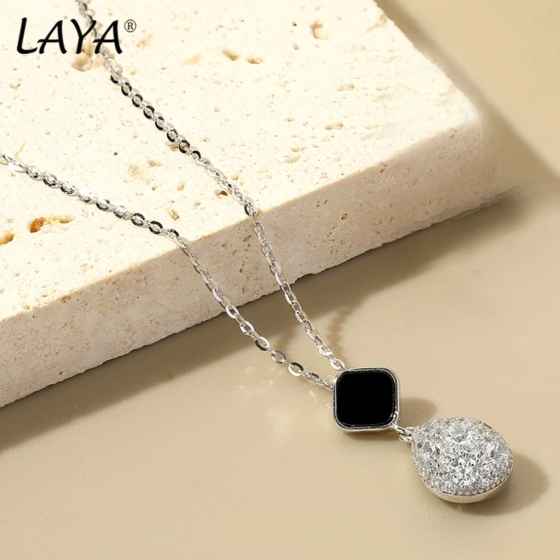 LAYA Necklace For Women Shining Zircon Black Agate Party Wedding Shake Pendant 100% 925 Sterling Silver Luxury Fine Jewelry