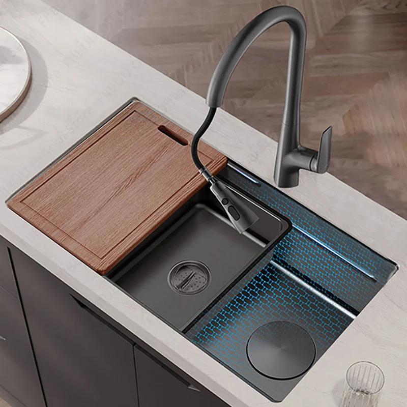 

Multifunctional Kitchen Sink Honeycomb Embossing Vegetable Bowl Thickened Handmade Stainless Sink Wash/Cut/Drain in One Full Set