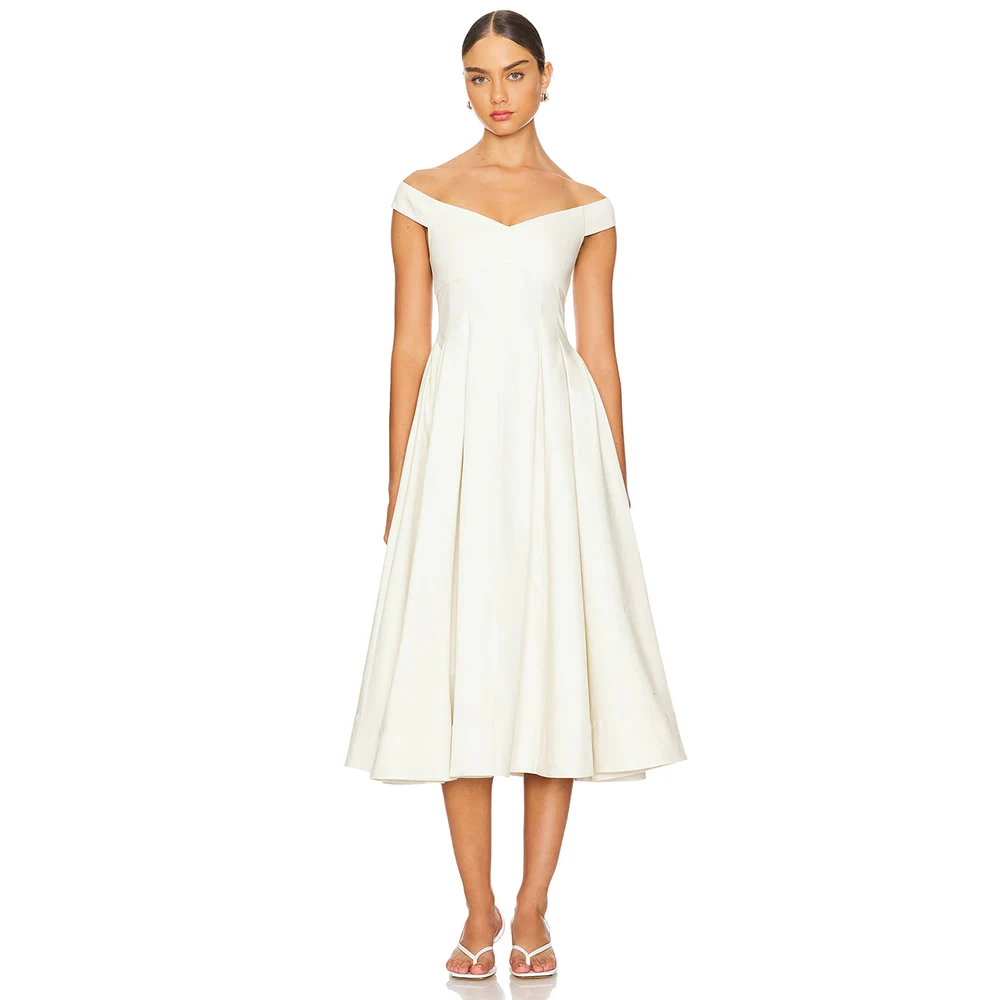 

Simple Hall Wedding Dresses Jersey A-line Wedding Party Dresses Ivory Off-the-shoulder Ruched Pleat 2024 Engagement Gown Midi