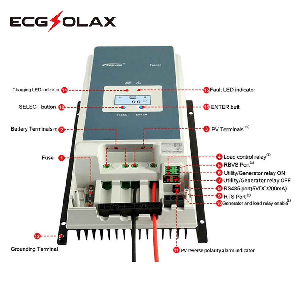Imagem -04 - Epever Controlador de Carga Solar 40a 30a 20a 10a Mttp 12v 24v Auto Solar Panel Regulator With Mt50 Remote Meter Tracer 4210an