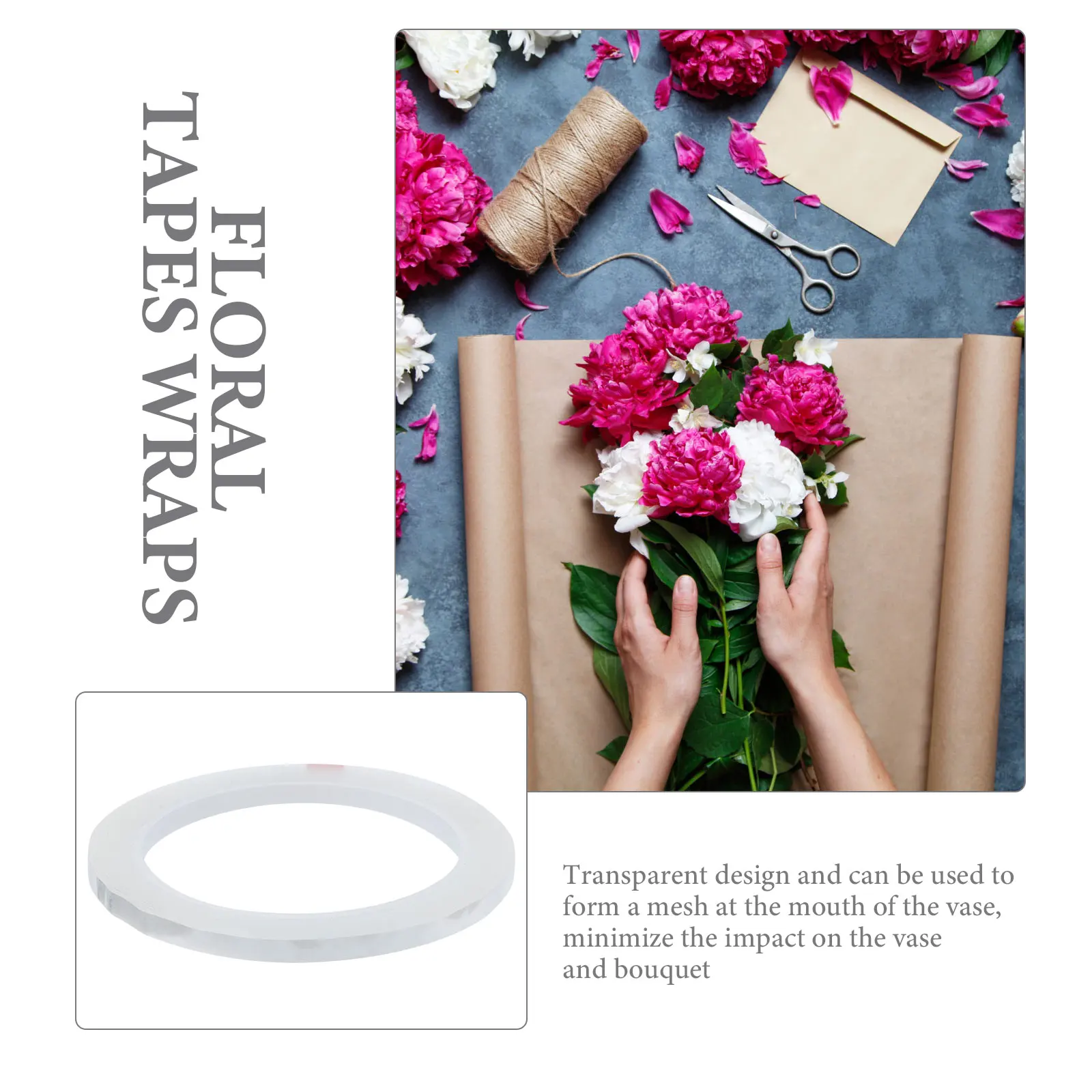 

6 Rolls Bouquet Floral Tape Stems Making Flowers Artificial Clear Duct Arrangements Transparent Accessories