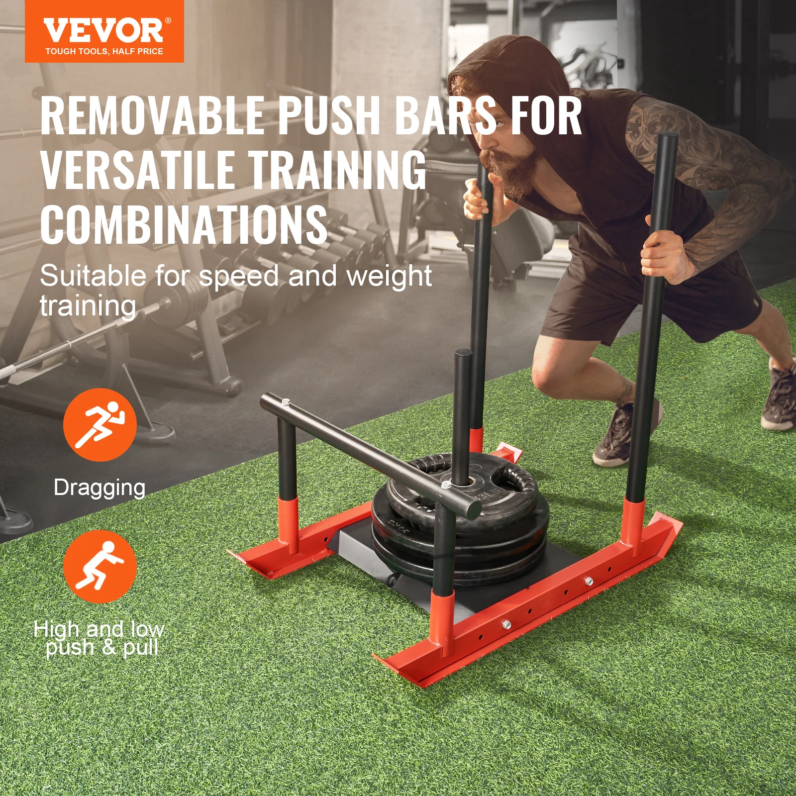 VEVOR Weight Training Sled Pull Push Power Sled with Handle, Fitness Strength Resistance Training, Steel Workout Equipment