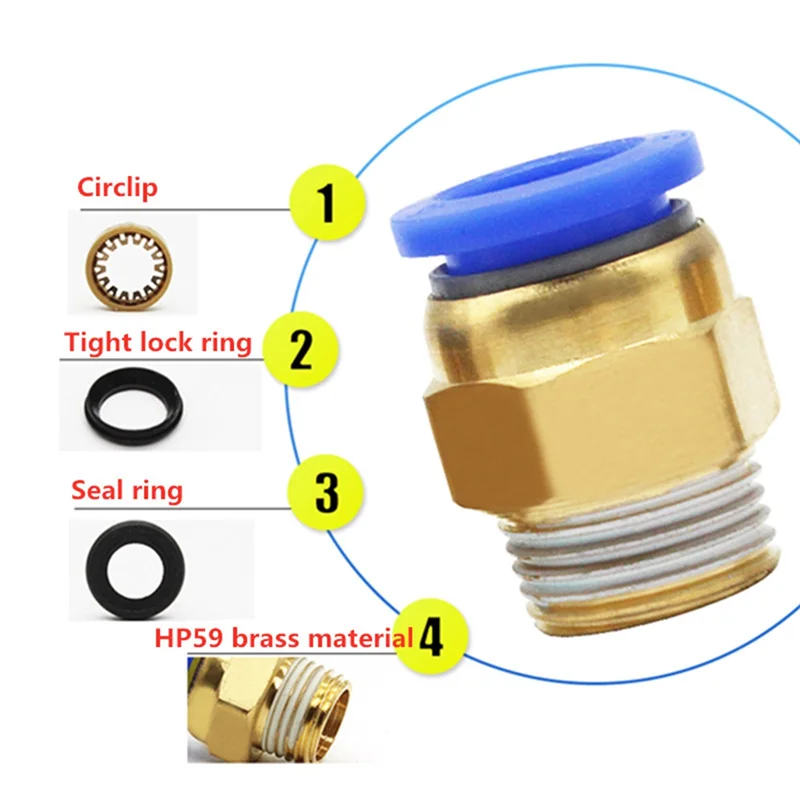 AT02-PC Pneumatic Air 10Mm 8Mm 12Mm 6Mm 4Mm Hose 1/4In BSP 1/2In 1/8In 3/8In Male Thread Air Nipple Quick Coupling