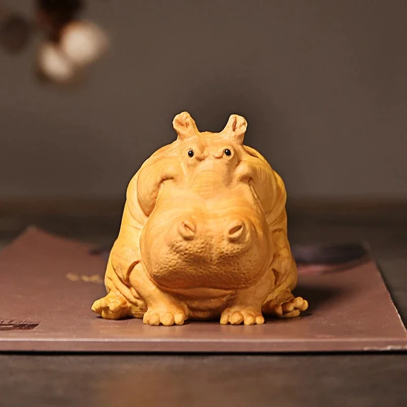 

8/11cm Hippo Boxwood Carving Car Rich Decorations Handicrafts Feng Shui Wood Animal Statue Home Decor