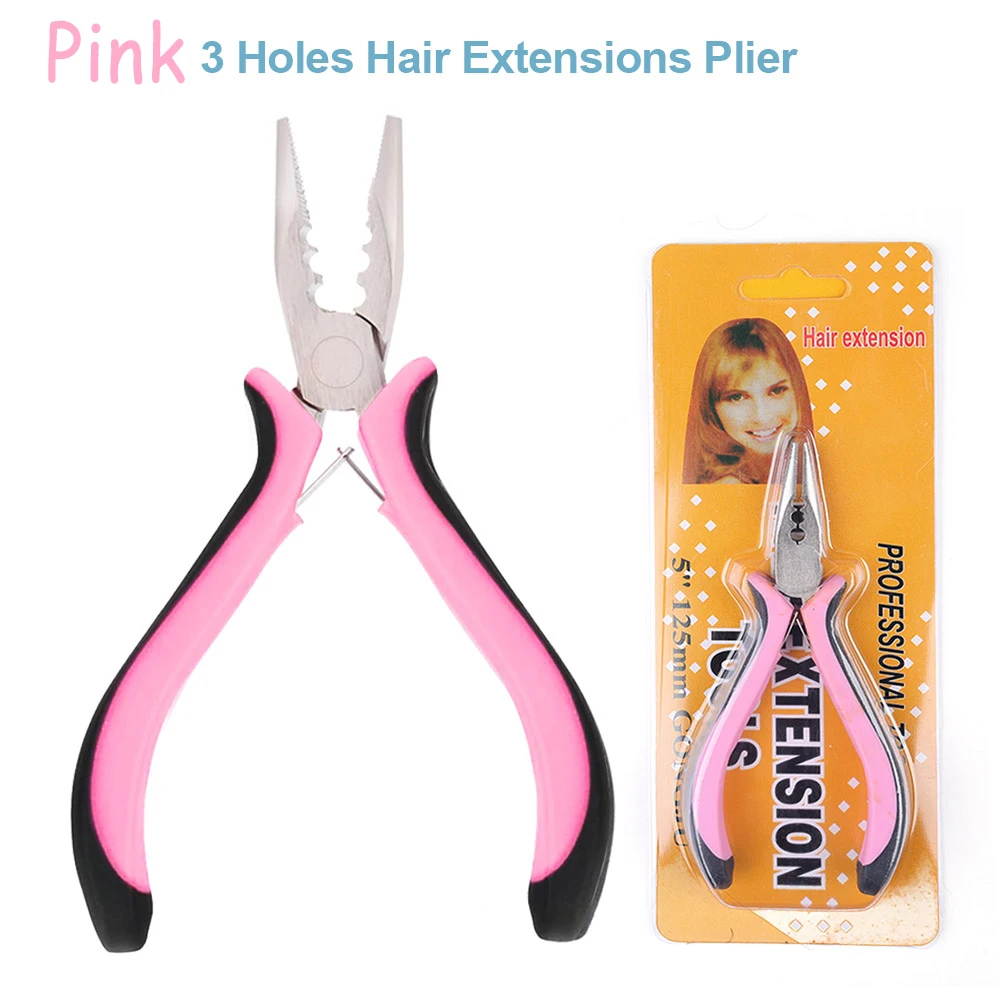 Pink Red Hair Extension Plier with 3 Holes Hair Pliers For Micro Nano Ring Hair Extension Opener and Removal Tool Salon Quality