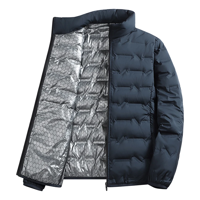 Outdoor Windproof Outerwear Winter Casual Warm Men Fleece-lined Jacket Solid Color Thicken Male Fashion Stand Collar Coats
