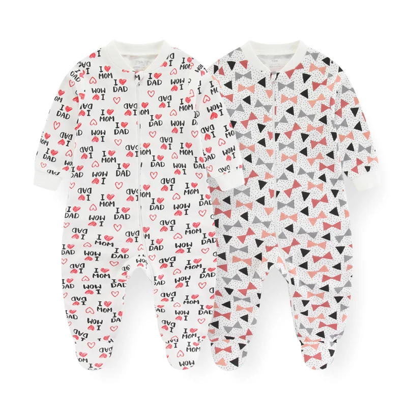 Kiddiezoom 2 Pcs/Lot 0-12Months Cartoon Long Sleeve Zipper Baby Boys Girl Romper 100%Cotton Soft Newborn Jumpsuits Clothes