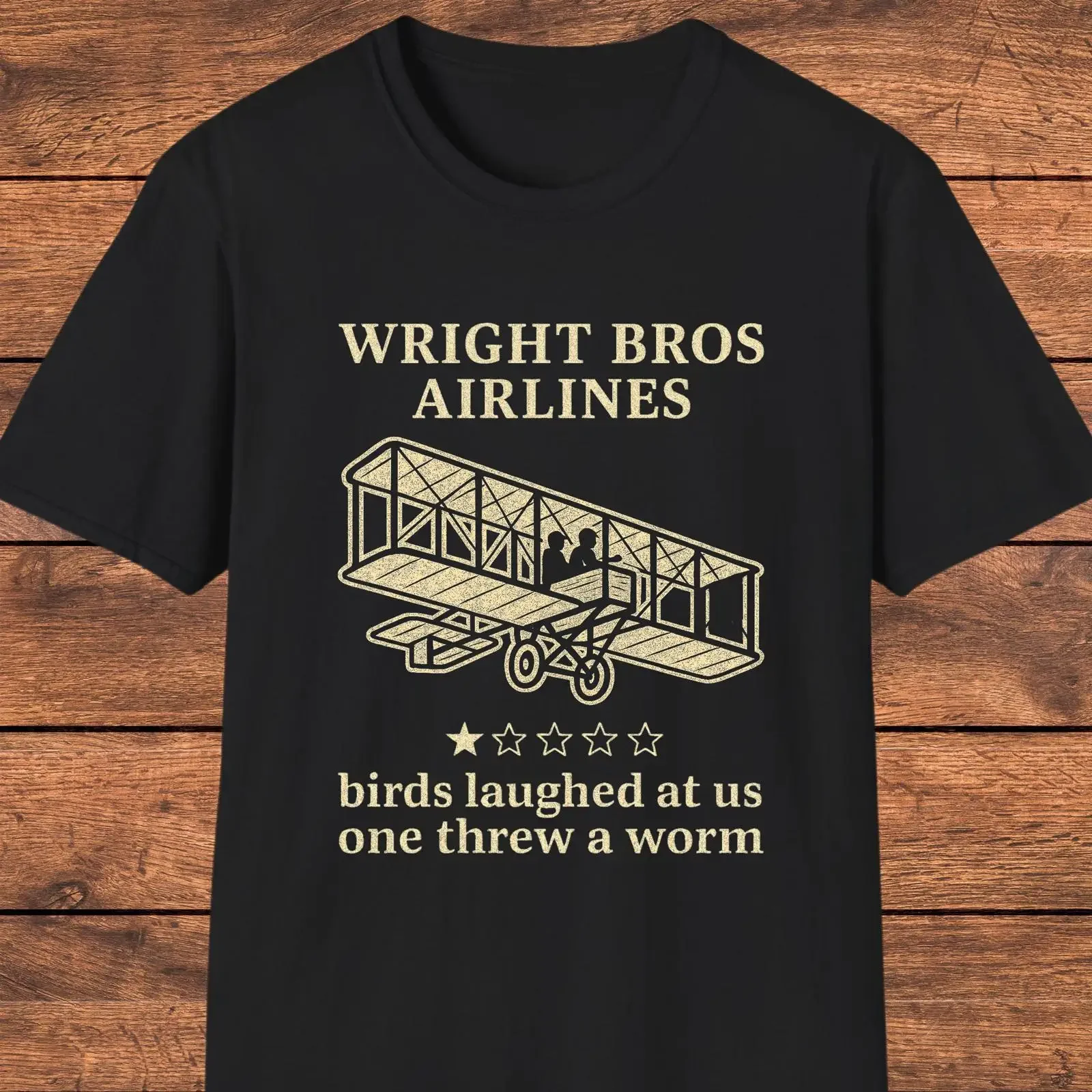 Funny Wright Bros Airlines Vintage Aviation T Shirt 1 Star Review Airplane Pun for Enthusiast Sarcastic Historical Humor