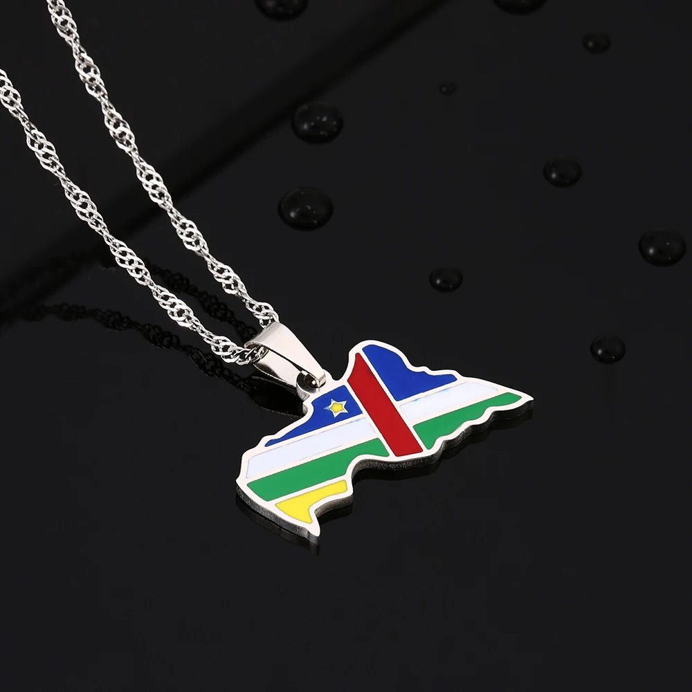 New Enamel Drop Oil Central African Republic Map Flag Pendant Necklace For Women Girls Stainless Steel Centrafricaine Jewelry