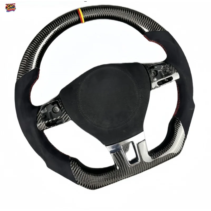 for Volkswagen Golf POLO Passat CC Jetta RACING Leather Carbon Fiber Flat Bottomed Steering Wheel Customized Modification