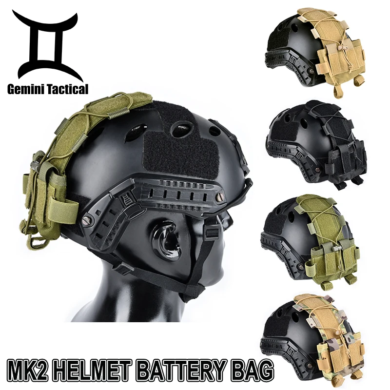 

MK2 Helmet Battery Pouch Tactical Hunting mk2 Helmets Batteries Bag Wadsn Nylon Fiber Bags With Elastic Cord Fit Outdoor Games