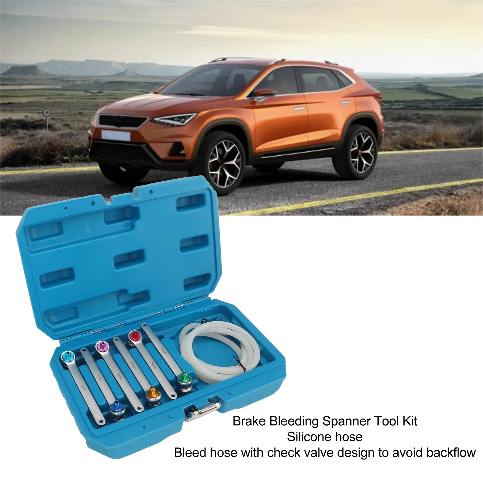 

Brake Bleeding Spanner Tool Kit 7 to 12mm 12 Point Wrench Oil Drain Hose with Check Valve for Car Light Truck SUV
