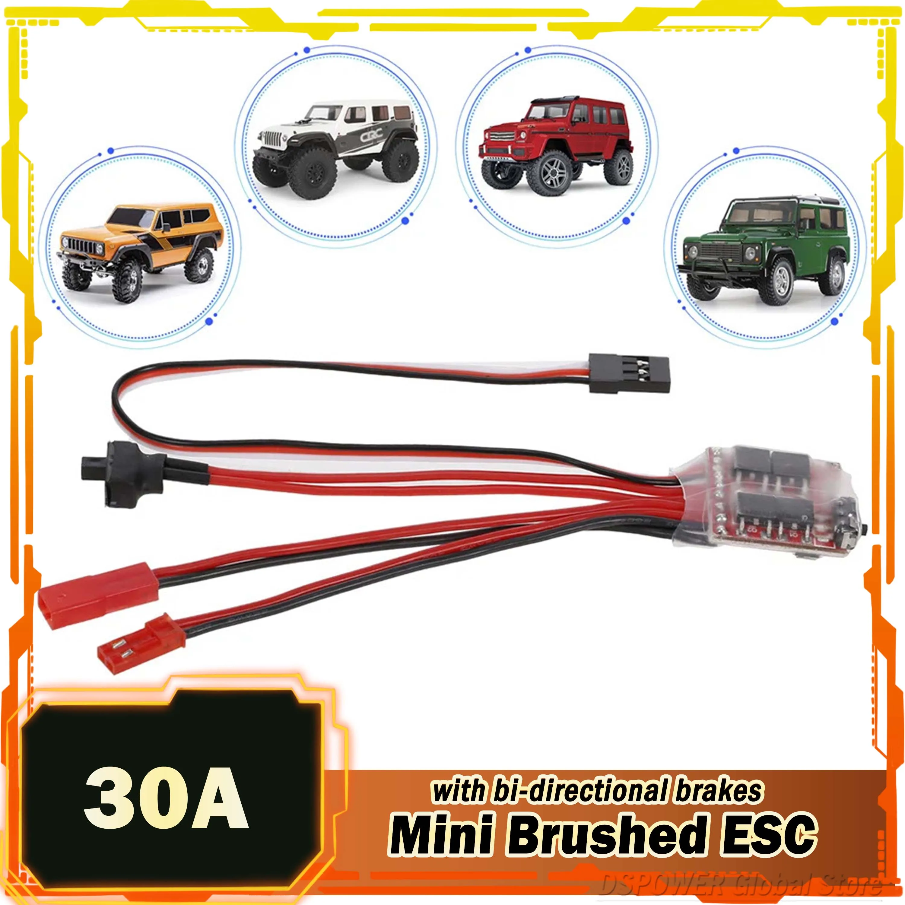 

30A Mini ESC Brushed 4-8V Forward Reverse Brake Dual Way Motor Speed Controller for 1/16 1/18 1/24 RC Micro Car Winch Boat Tank