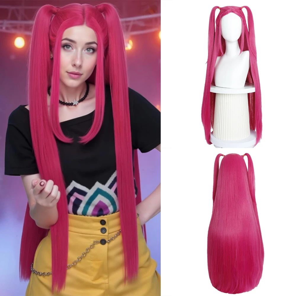 عالية الجودة أنيمي Kpop: شيطان الصيادون ميلا تأثيري الشعر الاصطناعية، 38 بوصة الوردي الأحمر هالوين حزب اليومي شعر مستعار واقعية فروة الرأس #1