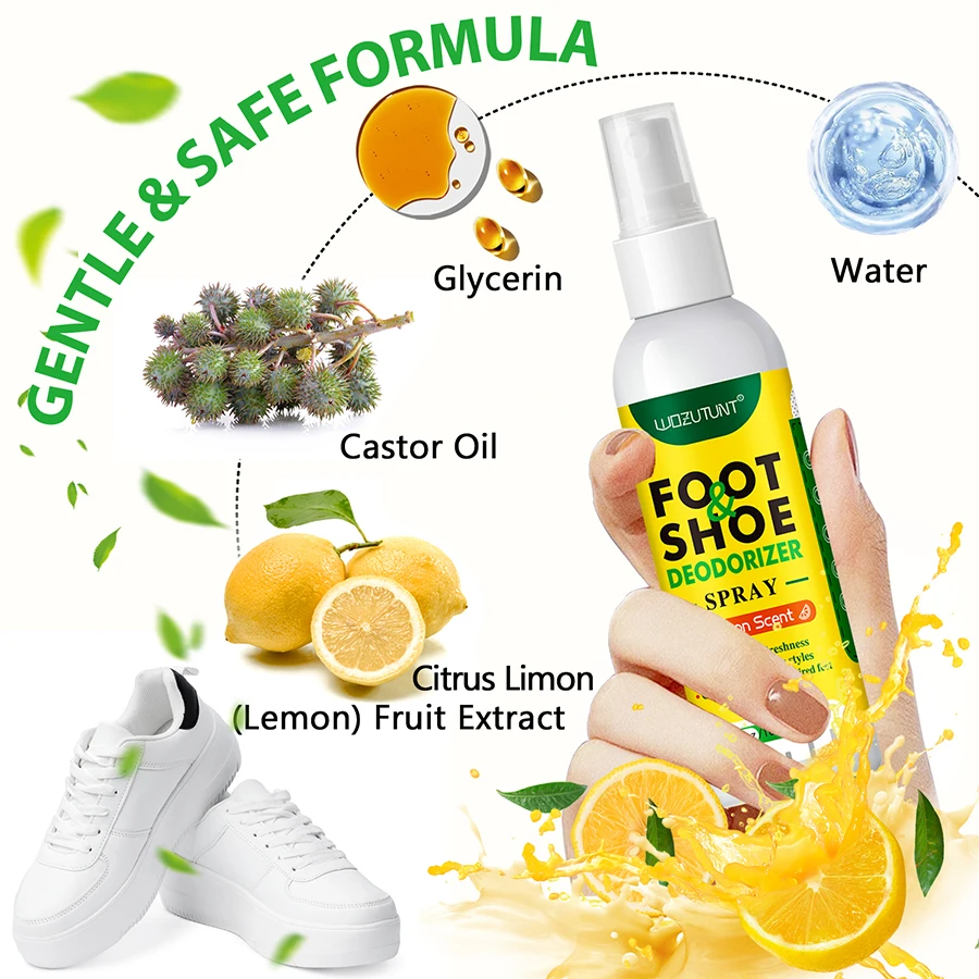 100ml 발 신발 탈취제 스프레이 레몬 향수 피트 충격 냄새 Nemesis 탈취제 제거 항균 새로 고침 악취 청정제