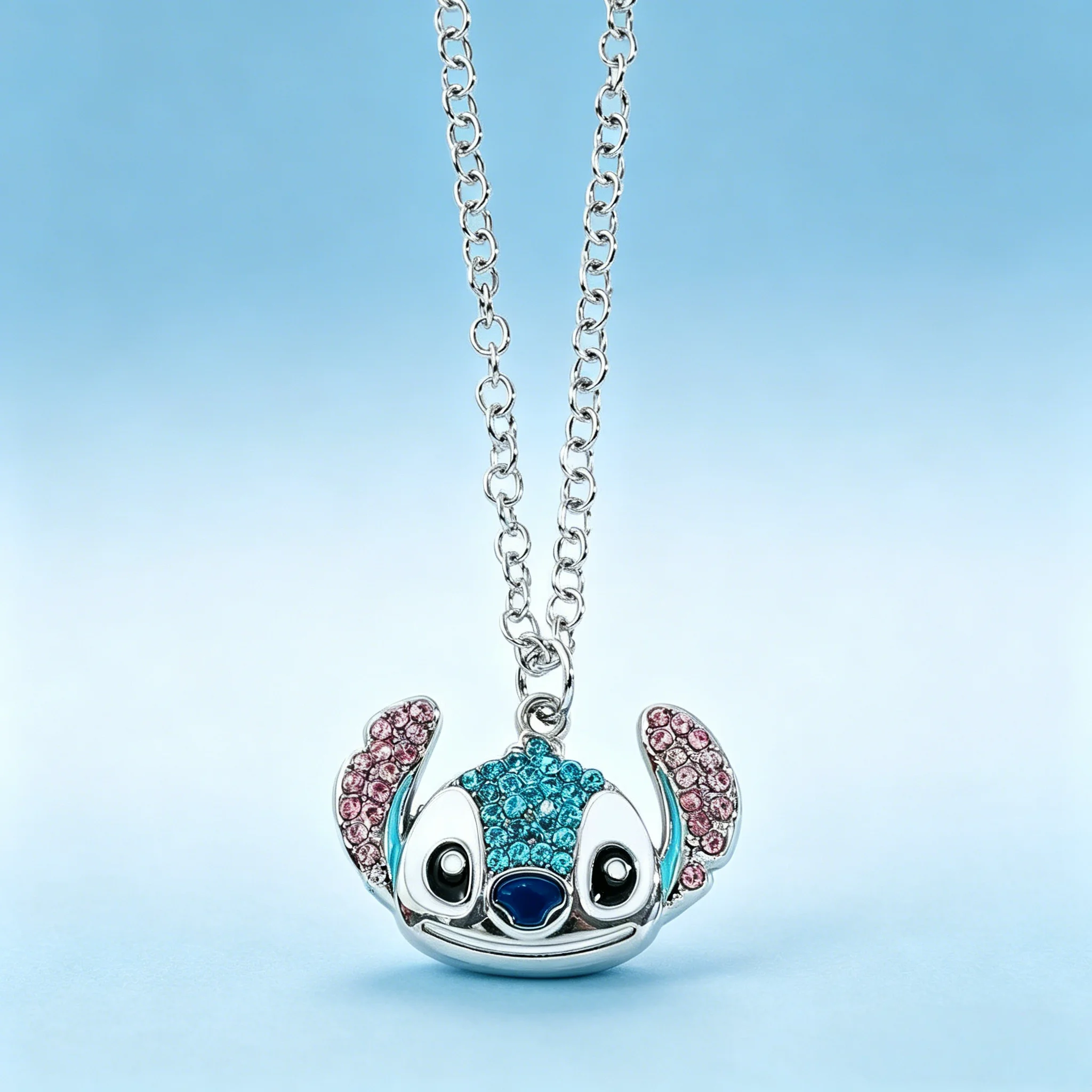 Nuevo Conjunto de Accesorios de Collar y Pendientes de Gancho con Diseño de Stitch de Dibujos Animados, con Microincrustaciones de Diamantes y Efecto de Goteo de Aceite, y Colgante