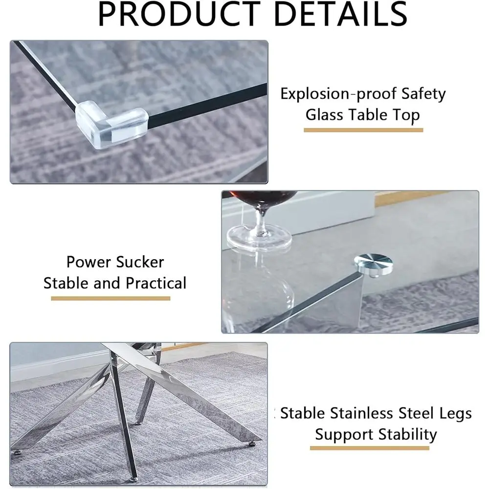 Modern 5-Piece Dining Set with Rectangular Glass Table and 4 Light Grey PU Leather Chairs