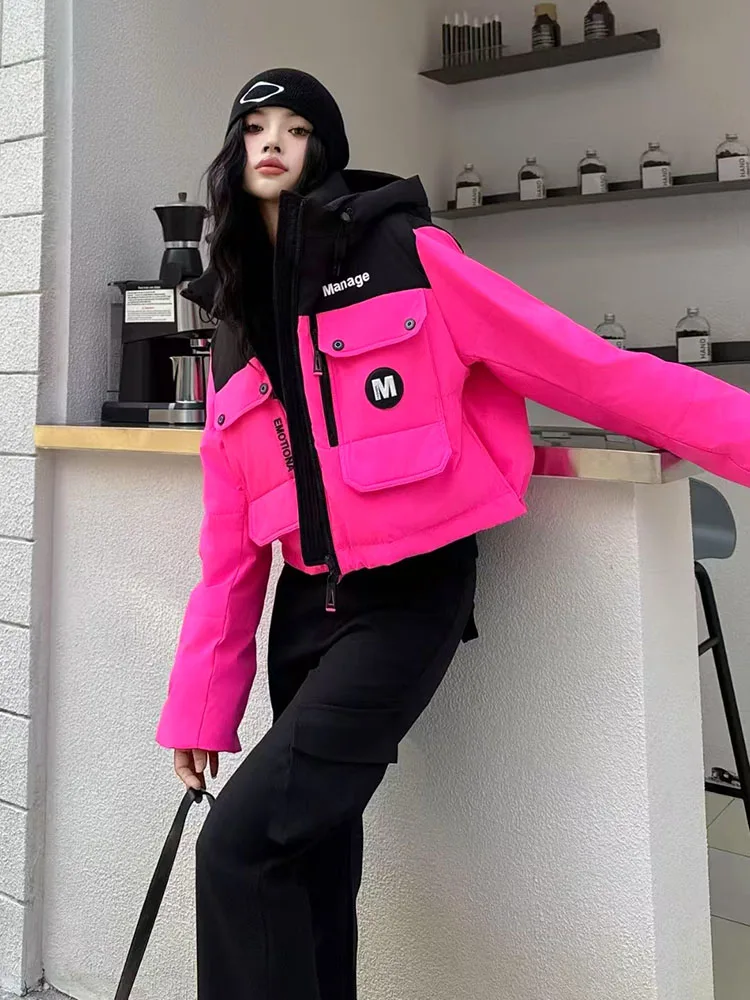 

Fashion Short Winter Down Jacket Women's Hooded Thickend Warm Coat Female Bread Puffer Downs Parkas Windproof Coats 2025