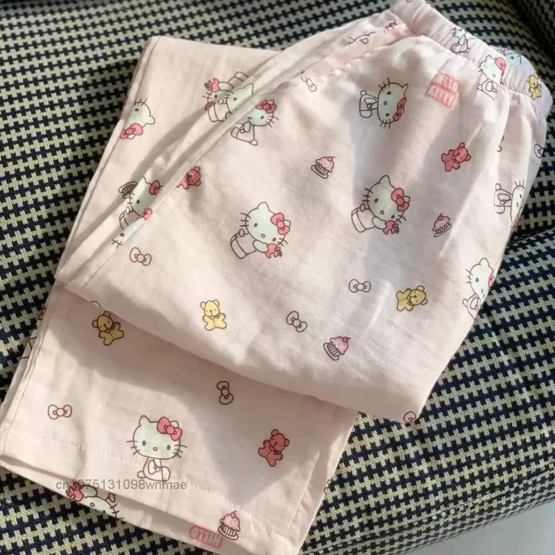 Sanrio Cute Soft Hello Kitty Printed Sleepwear Pants for Women Summer Loose Casual Home Long Pants Cozy Trousers Clothes