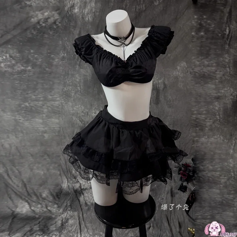 هالوين القوطية الظلام الحلو نفخة كم المرأة الأعلى التصميم الأصلي الدانتيل الربط تنورة لوليتا الشرير مشد للخصر مجموعة Ladies2025