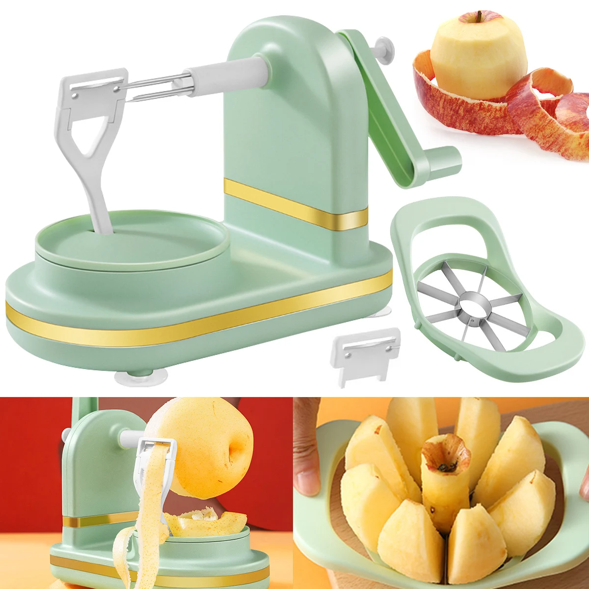 Hand-cranked Manual Fruit Peeler Stainless Steel Apple Slicer Reusable Apple Peeler with Powerful Suction Base for Apple Pear