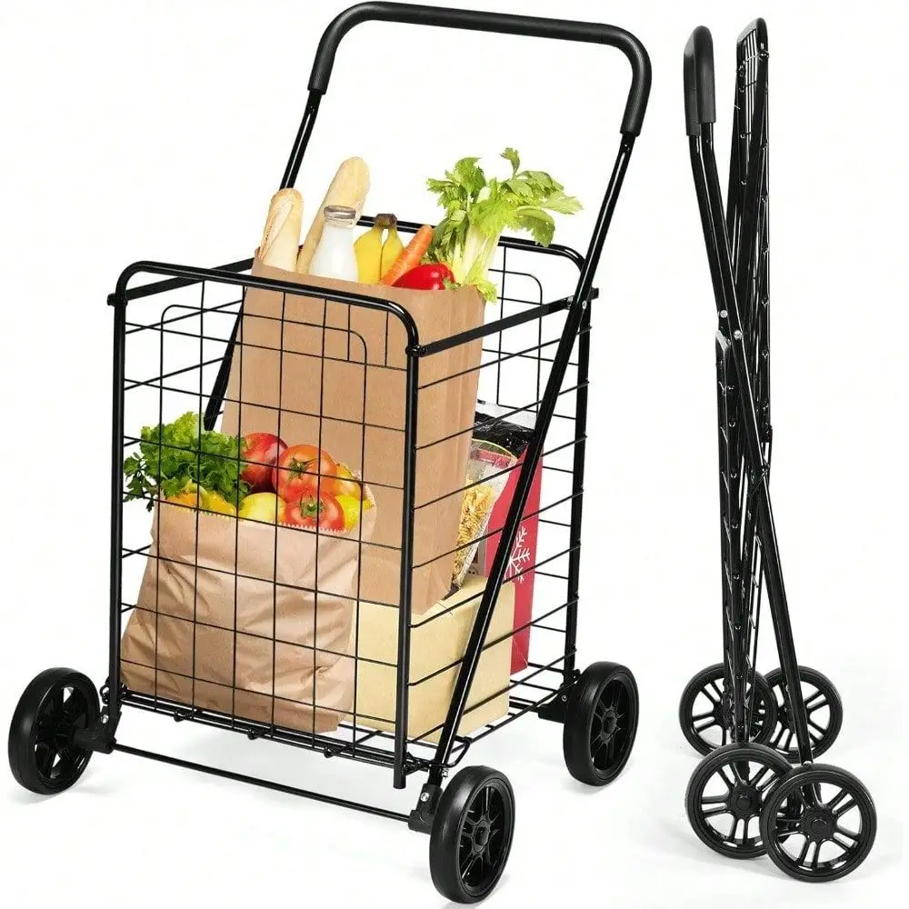 

Carts For Groceries, Heavy Duty Folding Shopping Cart With Wheels, Portable Collapsible Grocery Cart, Light Weight Foldable Uti
