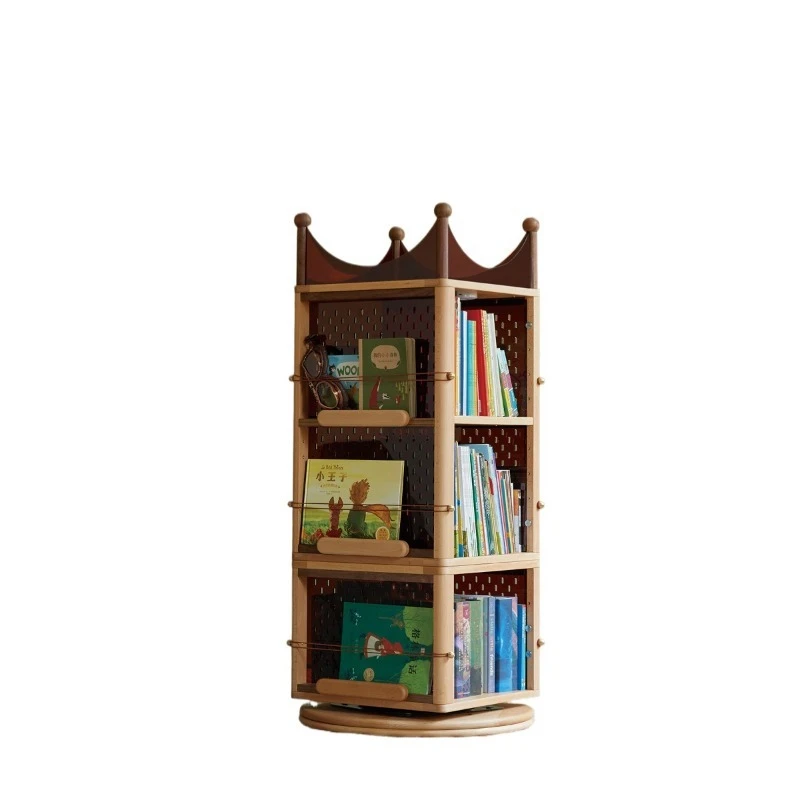 

Rotating bookshelf, solid wood, shelf, storage picture book rack