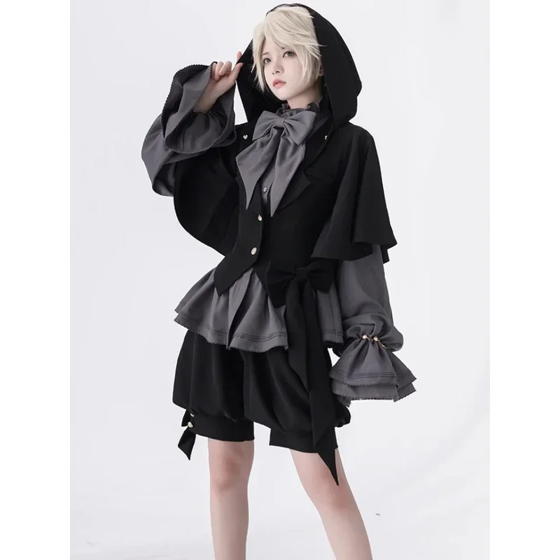 

Ouji Lolita Jacket /Short Pants /Blouse Vintage Dark Cute Cool Sa Coat Rabbit Ear Hood Set by Princess Chronicles ~ Rabbit Run
