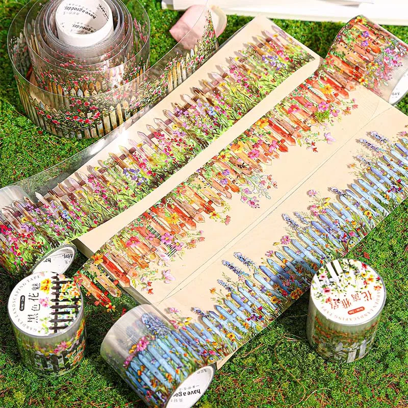 Journal GO 5x200cm Garden Fence Landscaping PET Tape Literary Flower Creative DIY Journal Collage Scrapbooking Masking Tape