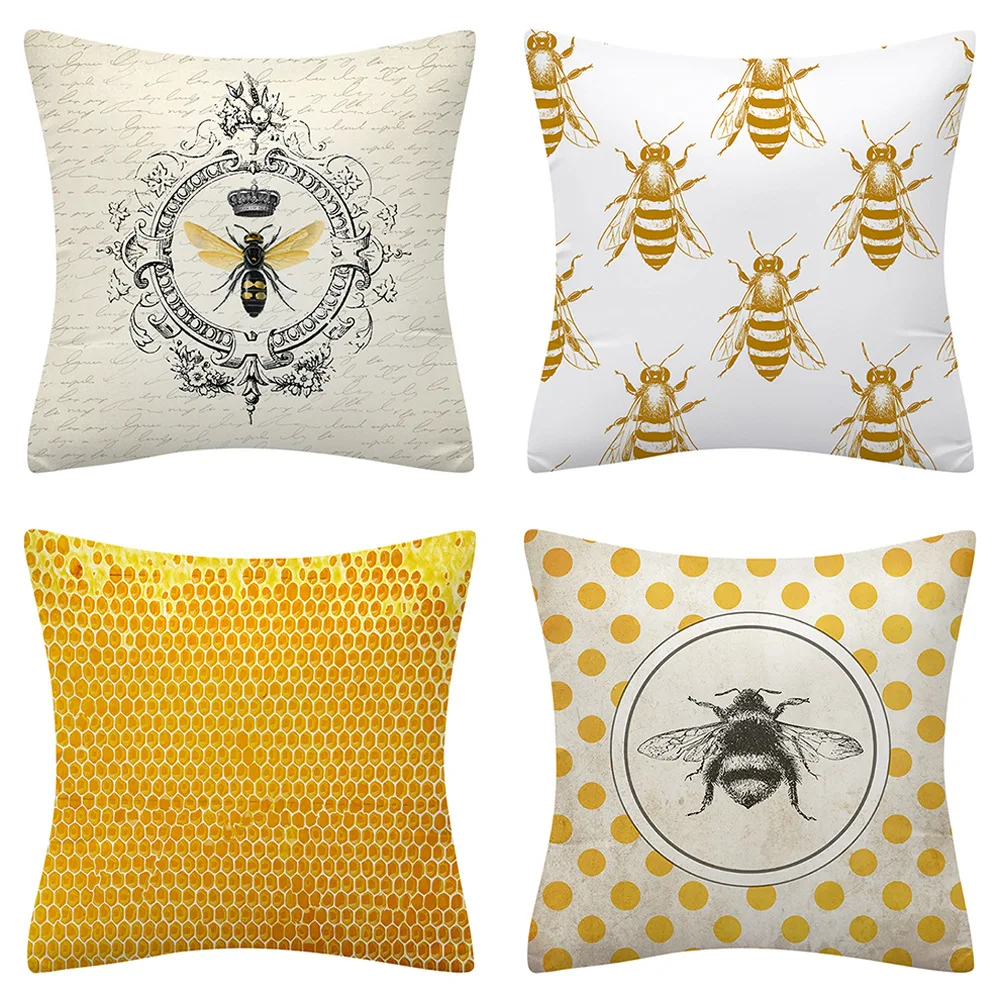 

Modern Home Decor Pillow Cover 18x18 Inches Simple Style Bees Honeycomb Printed Cushion Cover Sofa Decorative Pillows Pillowcase