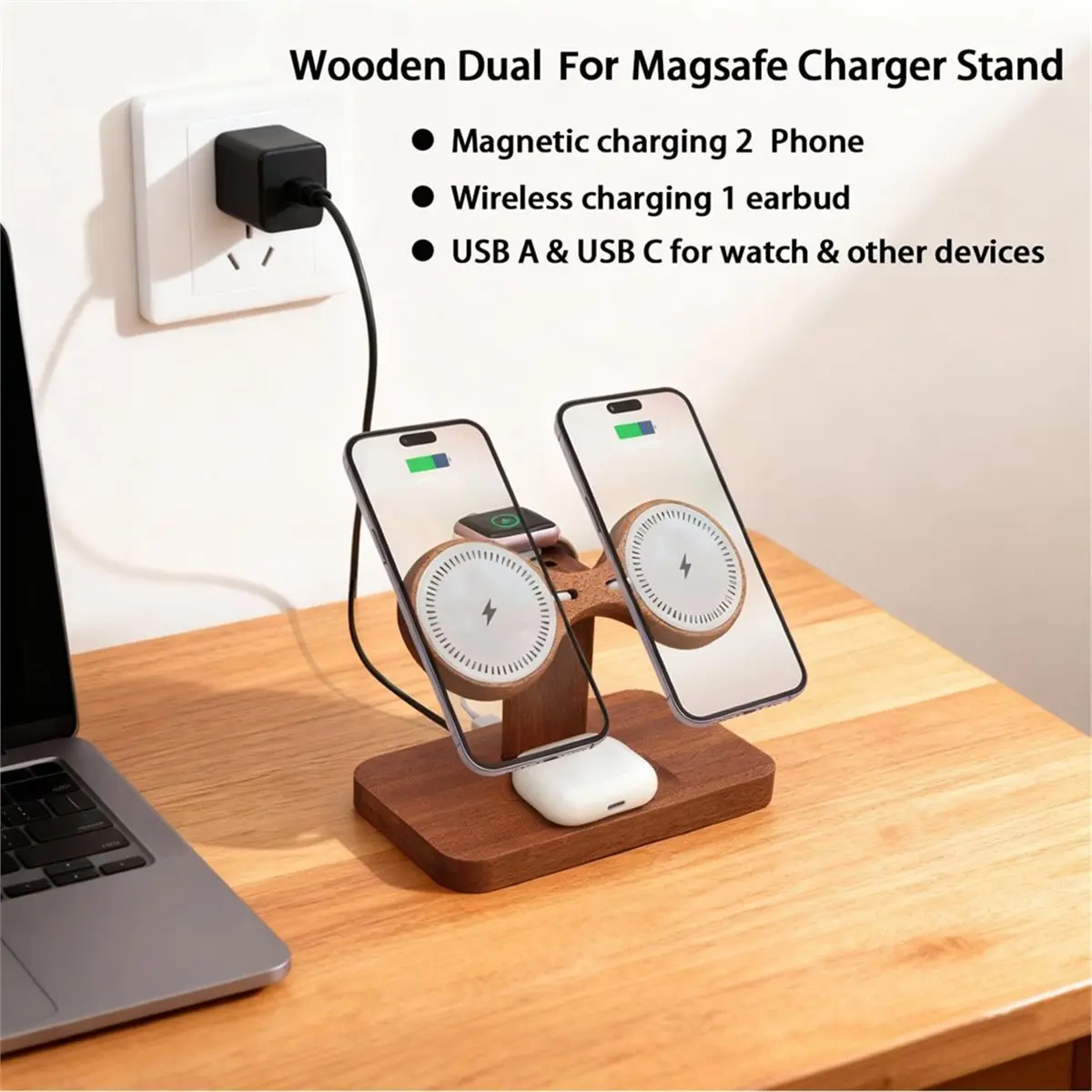 (A99Z] US PLUG,Dual Phone Charging Station for Charger Stand Magnetic Charger for 17 16 15 14 13 12 Series