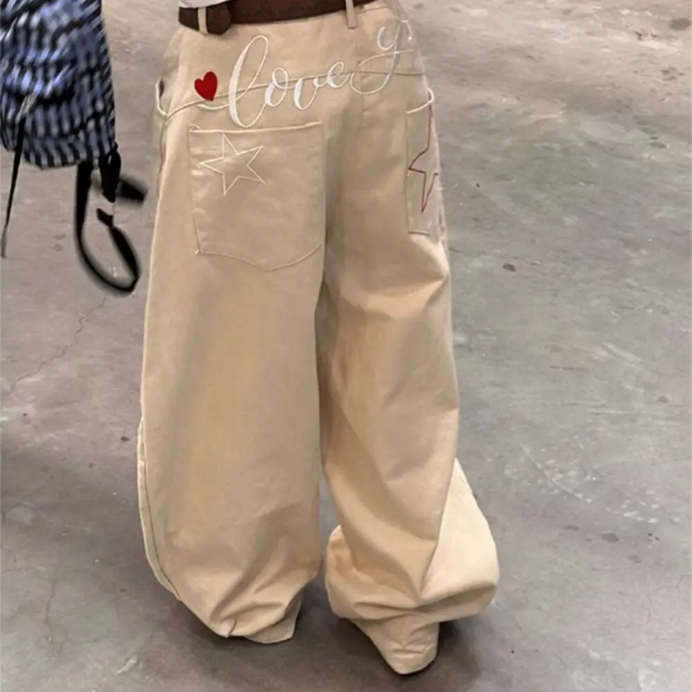 Fashion High Waist Denim Jeans Loose Wide Leg Cowboy Pants Retro Baggy Star Jeans Women Y2k Party