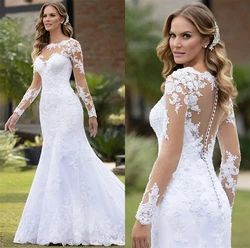 Sexy Illusion Mermaid abiti da sposa Appliques di pizzo Robe De Mariée abiti da sposa da sposa corte Train Backless Vestidos De Novia