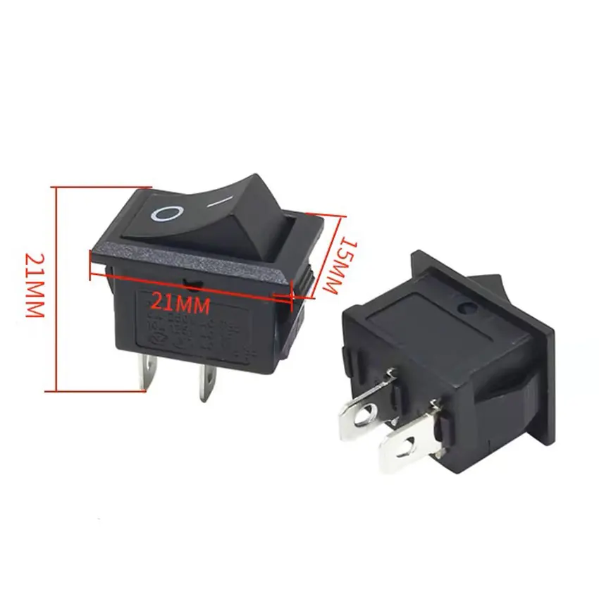 10Pcs/Lot Black Push Button Mini Switch 6A-10A 110V 250V 2Pin Snap-in On/Off Rocker Switch 21MM*15MM with waterproof cover Black