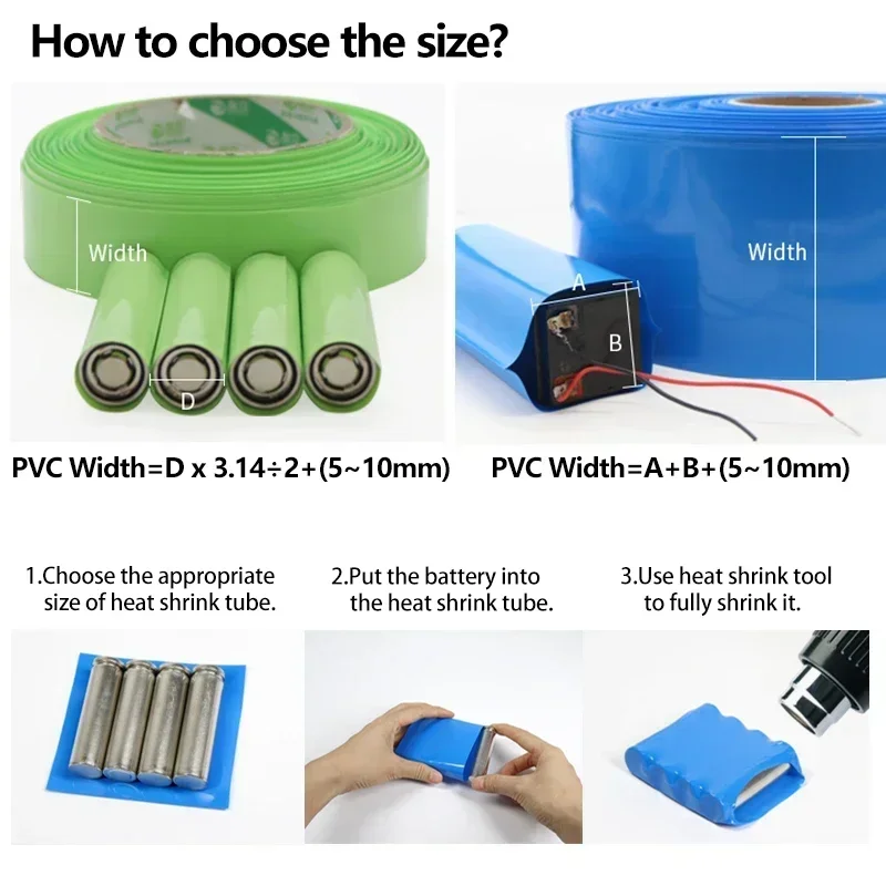 1M PVC Colourful Heat Shrink Tube Width 7~103mm 18650 Lipo Battery Pack Insulated Film Wrap Lithium Case Protection Cable Sleeve