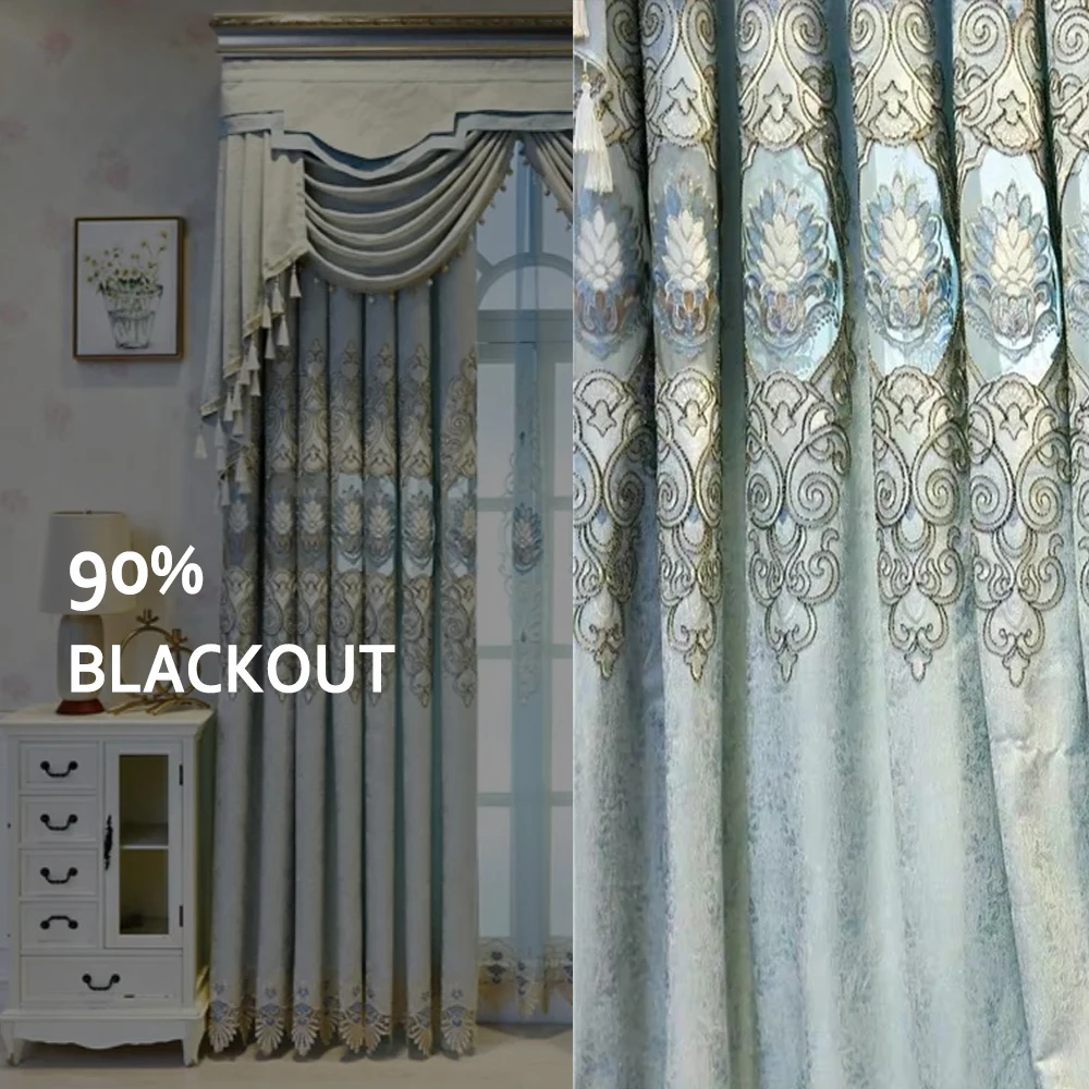 

European Luxury High-end Embroidery Elegant Blackout Window Curtains for Living Dining Room Bedroom Villa Hotel Apartment Home