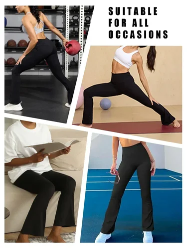 Imagen 2 del producto Paquete de 2 pantalones acampanados súper suaves para mujer, cintura alta, Control de barriga, entrenamiento, Yoga, Push Up, gimnasio, Fitness, mallas largas, pantalones acampanados