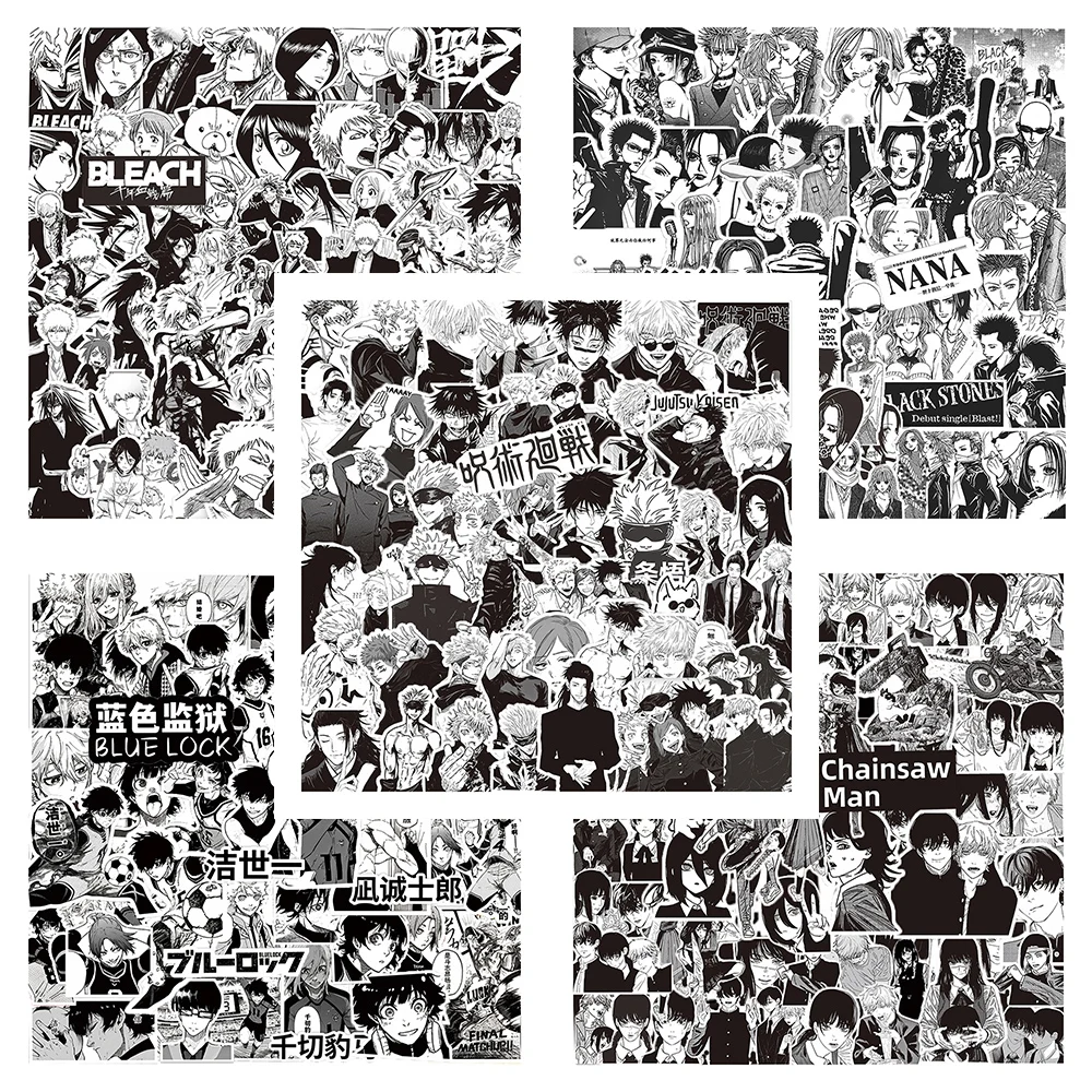 

65/70/75pcs Black White Anime Stickers Cool NANA Jujutsu Kaisen BLUE LOCK Decals Skateboard Laptop Phone Cartoon Kid Sticker Toy