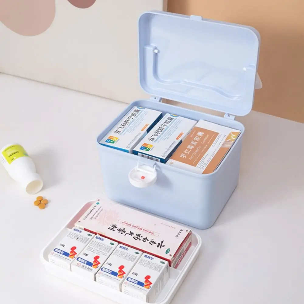 صندوق تخزين الأدوية بطبقة مزدوجة مع مقبض، حقيبة طبية ذات سعة كبيرة، صندوق طوارئ بتصميم مشبك محمول
