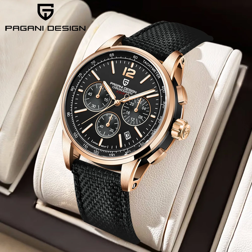 ساعة PAGANI DESIGN من أفضل العلامات التجارية على الموضة الأوروبية والأمريكية بتقويم كوارتز متعددة الوظائف رياضية مقاومة للماء من الجلد للرجال