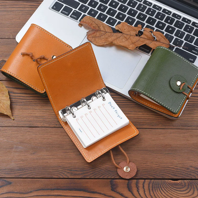 Genuine Leather A9 Size Ring Planner with 3 Hole Binder Vegetable Tanned Leather  Mini Notebook Retro Portable Notepad Diary Who